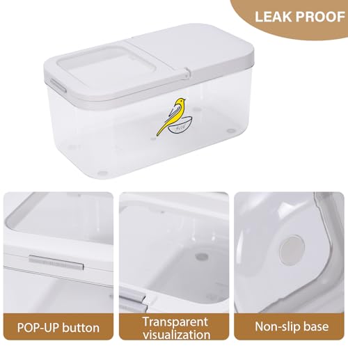 Bird Seed Storage Container, 5.4 Qt/6 L Pet Food Container with Measuring Cup & Stainless Steel Bird Feeder Bowl, Airtight Wild Birds Seed Dispenser, Plastic BPA Free, Clear