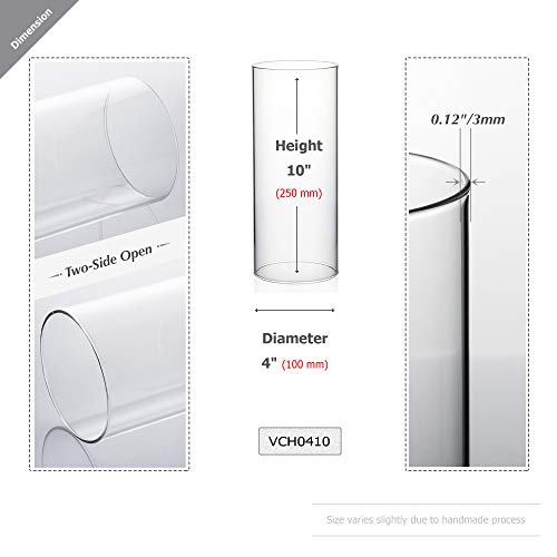 WGVI Hurricane Candle Holder Sleeve, Wide 4", Height 10", Clear Glass Cylinder Candleholder, Chimney Tube, Open Ended Candle Shade, 6 Pieces Bulk - size: 4"x10"H