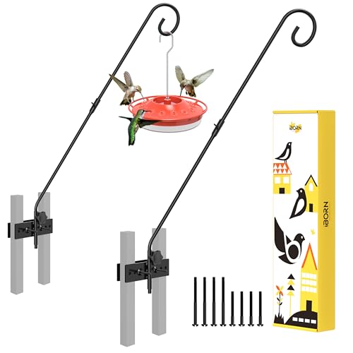 iBorn Fence Deck Hook Rail Heavy Duty Hummingbird Feeder Hanger 28 Inch Railing Hanging Hook for Bird Feeder, Suet Baskets, Planters, Wind Chimes, Solid Wire, 180 Degree Rotary, Pack of 2 - style: 28" Fence Railings Hook,2 Pack