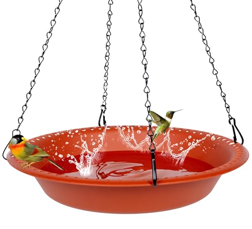 OVZILKI Bird Baths for Outdoors Heavy Duty, 14 inch BirdBath Bowl Only with Rust-Proof Black Chains, Hanging Bird Bath Hanging Bird-Feeder for Garden Backyard Decor (Terracotta 1 Pack) - color: Terracotta, size: 14in 1pack