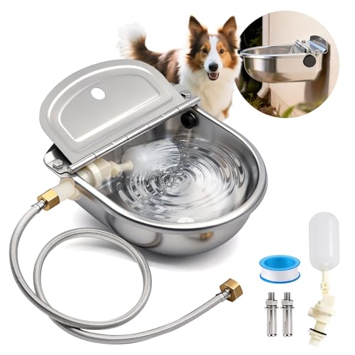 Automatic Dog Water Bowl Dispenser Outdoor, Wall Mountable | Heavy Duty 304 Stainless Steel Auto Waterer, Auto Refill, Drain Hole for Easy Cleaning, Fits Dogs, Cats, Poultry & Livestock