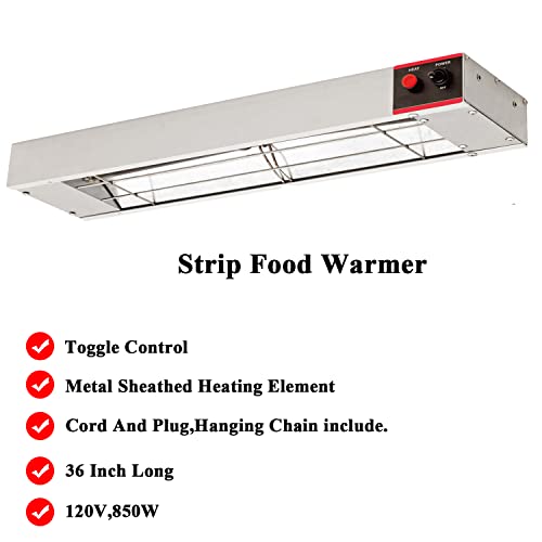 36 Inch Food Heat Lamp Commercial Food Warmer Overhead Strip Warmer 850 Watts with Chain and Us Plug,110v (36") - size: 36"