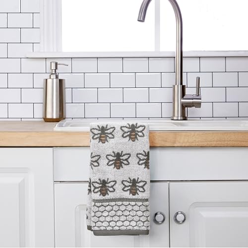 SKL Home Honey Bee Jacquard 100% Cotton 2pc Hand Towel Set, Decorative for Bath/Kitchen/Bar & Gift, White/Gray - color: Honey Bee Jacquard
