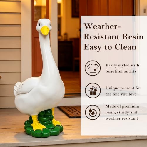 Porch Goose Statue,20" Large Resin Figurine Indoor & Outdoor Garden Decor | Porch Duck Weatherproof Ornament for Patio, Lawn & Yard, Ideal Housewarming & Birthday Gift for Mom, Women & Men - style: goose