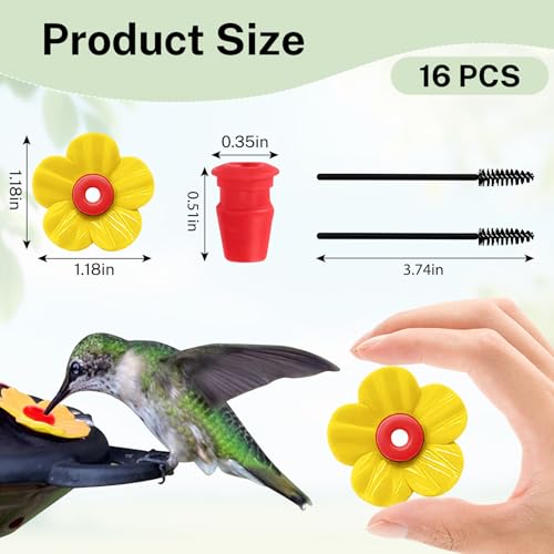 16 Sets Hummingbird Feeder Replacement Flowers with 2pcs Humming Bird Feeder Cleaning Brushes, Replacement Flowers for Hummingbird Feeder Parts for Garden,Patio,Yard&Outdoor Hanging Feeder - color: Yellow