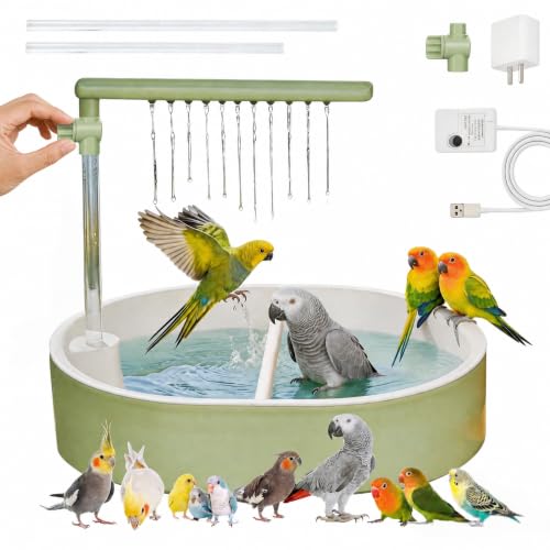 Automatic Bird Bath, Parrot Shower with Circulating Water, Green Pipe | Adjustable Water Flow, Indoor Parrot Bath for Cage with Plug for Parakeet Budgie Cockatiel Finches Cockatoo Pet Bird - color: green pipe
