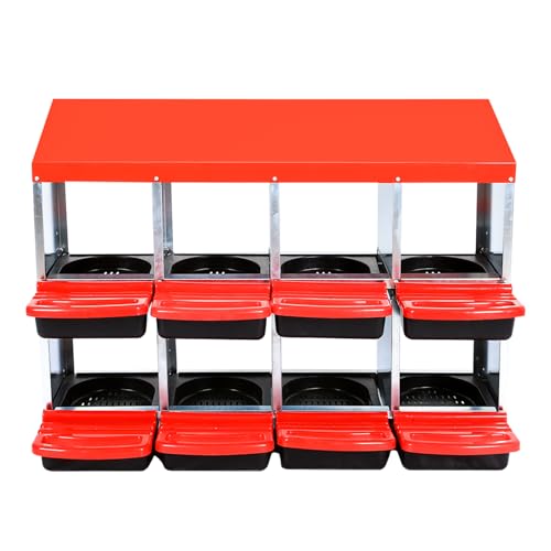 Chicken Nesting Box，Red 8 Hole Chicken Laying Box, Tray for Easy Egg Collection, Large Holes for Ventilation, Suitable for Chickens & Ducks - color: Red, size: 8 Compartment