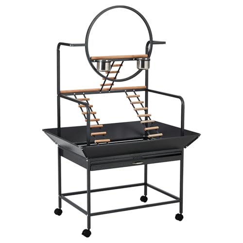 Garvee Bird Playstand, 64'' H Bird Stand, Activity Play Center w/Ladders | Removable Tray, Indoor Outdoor Playground for Parakeet, Cockatiels Conures Macaw (64 Inches Height) - size: 66‘’ H