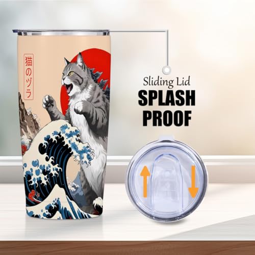 Cat Gifts for Women 20 oz Tumbler, Cats Themed Insulated Travel Coffee Mugs | Funny Japanese Cats Stainless Steel Insulated Water Bottle, Cat Lover Gifts for Women Girls Mom Christmas Birthday Present - color: Multi 1349
