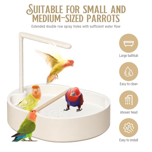 Parrot Bathtub Bird Automatic Bath Shower,Large Bird Shower Fountain Indoor Bathtub with Running Water, Contains USB and Pump,for Pet Birds, African Grey, Cockatiel, Conure, Budgie, Lovebird(Beige) - color: Beige