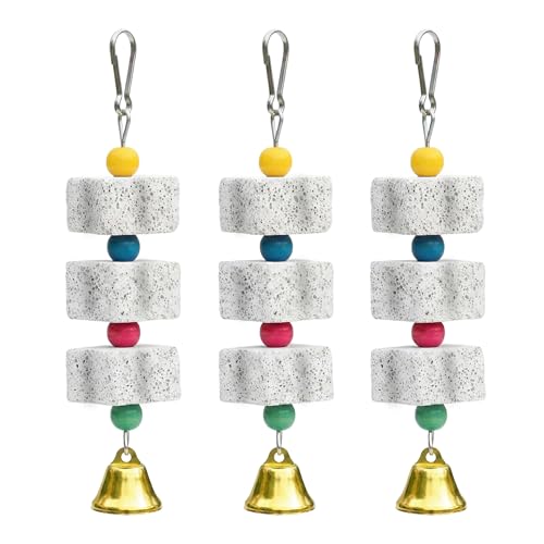 3 Pack Bird Cuttlebone Chewing Toys, Natural Lava Stone Calcium Block Beak Grinder, Bird Toy Cage Accessories for Parakeets Cockatiels Budgies Conures