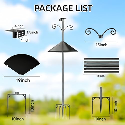 NSYOOMH Dia 1 Inch Bird Feeder Pole with 19" Proof Squirrel Baffle, Heavy Duty Metal, Bird House Pole Compatible Mount for Smart Camera Birdfeeder, Outdoor Feeding Station Stand Shepherd Hook Kit- 94" - size: 93.8 inch