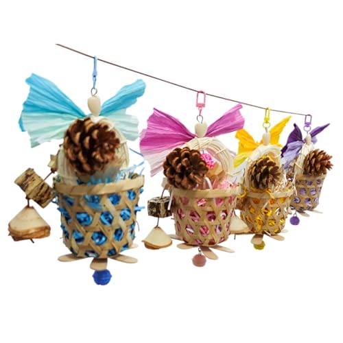 Bird Toys Foraging Shredder Hanging Toys Rope Perch with Bell Parakeet Toy Parrot Swing Climbing Standing Toys Bird Cage Accessories for Conure Cockatiel Budgies Lovebird, Yellow - color: Yellow