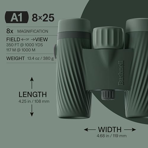 Bushnell A1 8x25 Binoculars Cilantro Green | Waterproof, Fogproof, 8X Magnification, Fully Multi-Coated Lenses & Rubber Armor - color: Cilantro Green, size: 8x25