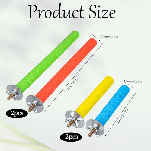 4 Pcs Bird Perch Stand Toy, Random Colorful Wood Parrot Bird Perch Stand Paw Grinding Stick, Birds Cage Accessories for Budgies, Parakeet, Cockatiel, Lorikeet, Conure
