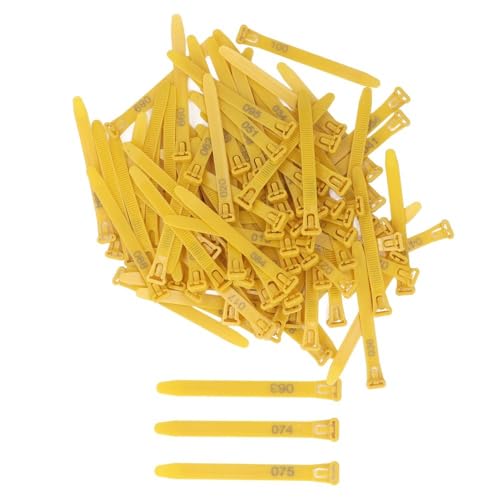 100Pcs Numbered Poultry Leg Rings 1-100 Identification Tags Reusable Bands for Chickens Ducks Geese Pigeons(Yellow) - color: Yellow