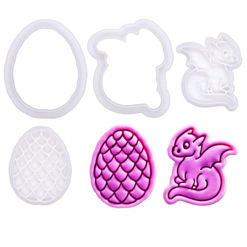 BAKERLOGY Mini Baby Dragon and Dragon Egg Cookie Cutter and Stamp Set (2") – Fantasy-Themed Embosser for Nursery Cookies, Fondant Tool for Mythical Birthday Cupcakes and Baby Shower Cakes