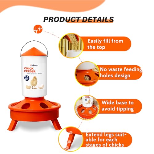 Eggluuz Chick Feeder and Waterer Kit, Top Fill 1.5kg Chick Feeder and 1.5L Chick Waterer with 3 Adjustable Heights