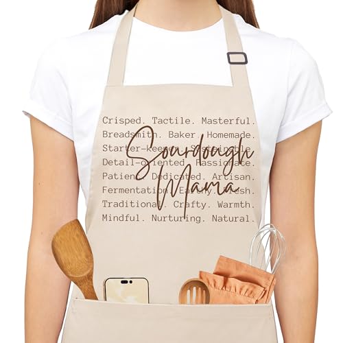 Sourdough Apron for Women with Deep Pockets - Funny Bakers Apron, Unique Sourdough Gifts for Women & Bread Bakers, Adjustable Kitchen Apron for Mom, Mother’s Day Baking Gift - B14 - color: Sourdough Mama 2
