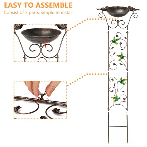 BAYN 43.5 Inch Metal Bird Bath Bowl with Garden Trellis Outdoor | Easy Install, Garden Birdbath and Plants Trellis 2 in 1, Decorative with Hummingbirds, Functional Decor for Yard Patio Lawn - style: Hummingbird