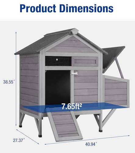 Chicken Coop Outdoor Weatherproof Chicken House with Lockable Nesting Box Slide-Out Cleaning Tray 2 Round Perches & Elevated Predator-Proof Base for 2-4 Chickens Ducks Grey - color: Grey