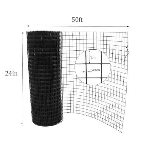 1 in Hardware Cloth, 24 in x 50 ft Chicken Wire Fence, Chicken Wire Mesh Roll with Pliers and Glove for Rabbit Cages, Chicken Coop Fences and Poultry Enclosures(16 Gauge, Black) - color: Black, size: 1in 24in x 50ft(with Gloves and Plier)