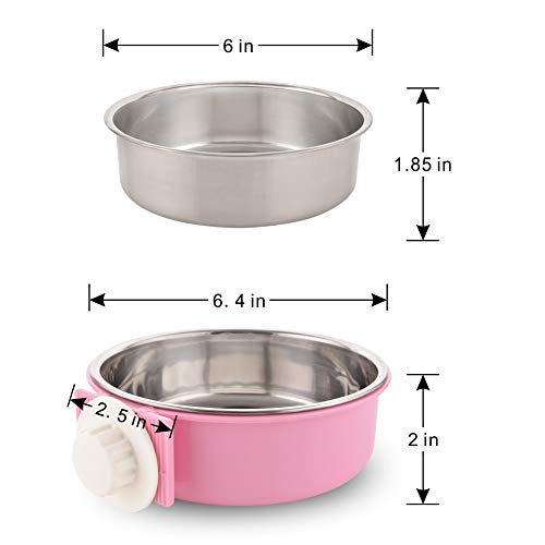 Crate Dog Bowl Removable Stainless Steel Water Food Feeder Bowls Cage Coop Cup for Cat Puppy Bird Pets (Large, Pink) - color: Pink, size: Large
