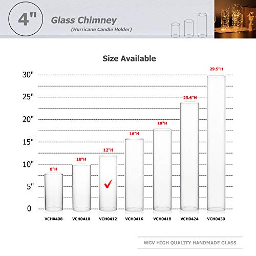 WGVI Hurricane Candle Holder Sleeve, Wide 4", Height 12", Clear Glass Cylinder Candleholder, Chimney Tube, Open Ended Candle Shade, 6 Pieces Bulk - size: 4"x12"H