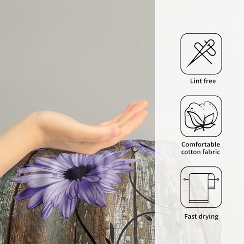 Giwawa Rustic Barn Sunflower Wooden Hand Towel 15x30 Set of 2, Fall Purple Daisy Flower Plank Fingertip Towel Retro Board Face Towel Country Barnwood Washcloth for Bathroom Farmhouse Log Cabin - color: Board Daisy Purple