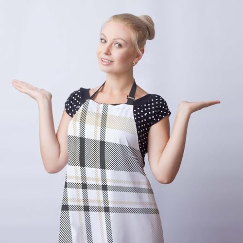 Makeup Apron for Women Plaid Texture Funny Aprons for Men for Kitchen Cooking Restaurant BBQ Painting Crafting Gardening 27” (W) x 31” (H), Waterproof Apron - color: Plaid Texture