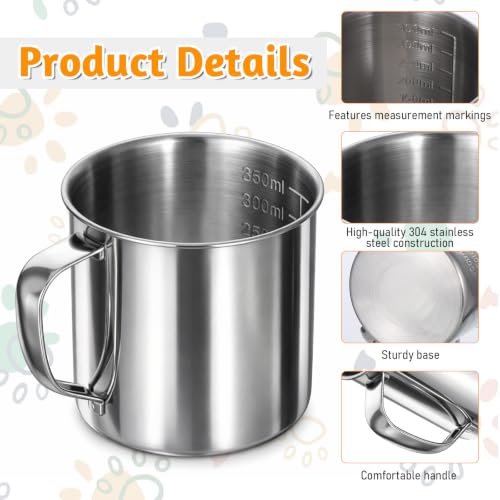 2 PCS Stainless Steel Dog Food Scoop, 1.5 Cup Pet Food Measuring Cup with Easy-Grip Handle, Durable Metal Scooper for Dogs, Cats, Birds, Rabbits for Dry Foods and Treats