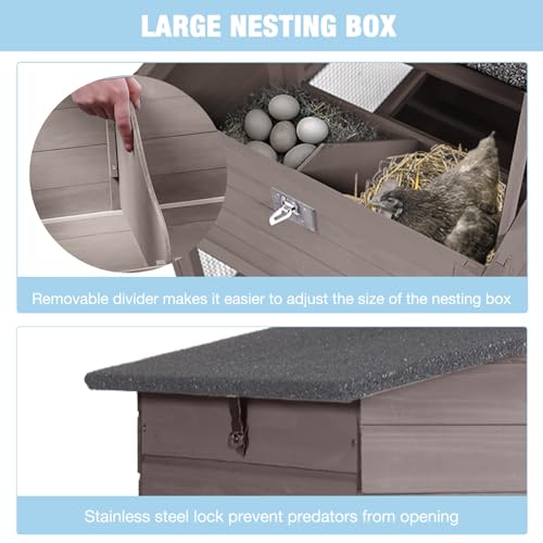 Large Chicken Coop with Run, Mobile Chicken Tractor with Wheels, Wooden Hen House with Waterproof Roof, Nesting Box and Pull-Out Tray, Poultry Cage for 4 Chickens, Rabbit/Bunny Hutch (Brown) - color: Brown