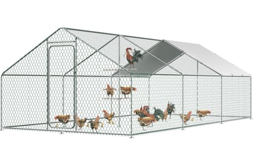 Chicken Coop Large Metal Chicken Run with Chicken Perch, Outdoor Dog Kennel with Roof Waterproof Anti-UV Cover Secure Lock for Outside Backyard Farm (19.7' L x 9.8' W x 6.72' H) - size: 236.2"L x 118.1"W x 78.7"H
