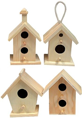 Creative Hobbies® Mini 4 Inch Tall Birdhouse - Set of 4 Styles, Small Unfinished Wood Ready to Paint or Decorate - size: 4 Inch Tall