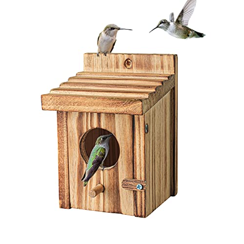 Humming Bird Houses for Outdoor Hanging Small Bird Nesting Box - Wood Nest for Wren, Chickadee, Robin, Hummingbird, Parakeet - Perch House for Outdoors Birdhouse Birds - Made of Pine Wood