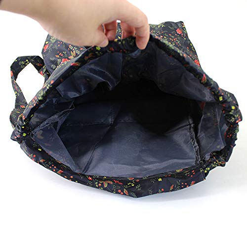 Van Caro Drawstring Backpack String Bag Sport Gym Sackpack Cinch Water Resistant Nylon Large Capacity Shopping Yoga Bag,Blue with Red Flower - color: 5898 Blue With Red Flower