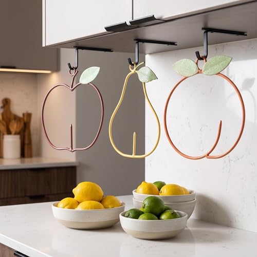 Set of 3 Metal Apple Pear Orange Bird Fruit Holders | Rustic Farmhouse, Outdoor Hanging Feeders, Vintage Kitchen Wall Art, For Bird Lovers & Gardeners