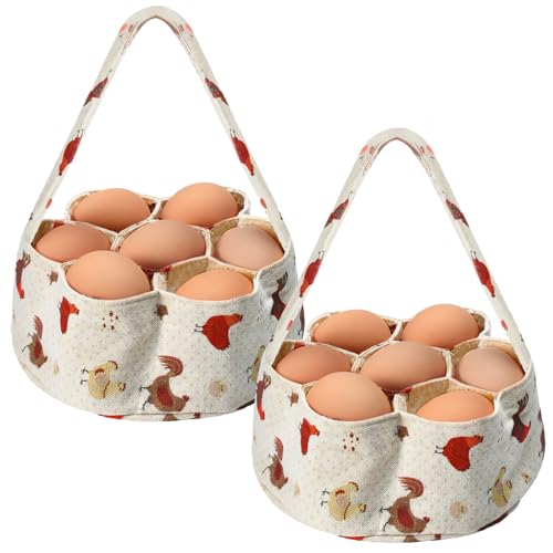 2 Pieces Egg Basket Mini Egg Collecting Bags Gathering Basket with 7 Pouches for Farmhouse Chicken Hen Duck Goose Housewife Garden Transporting Storage, 8 x 2.6 Inch(Retro) - color: Retro
