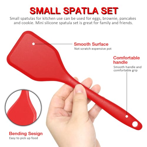 Small Silicone Serving Spatula Set of 4 for Egg, Steak(Black, Red) | Non-stick, Non-Scratch, Flexible, Easy to Clean - color: Black, Red