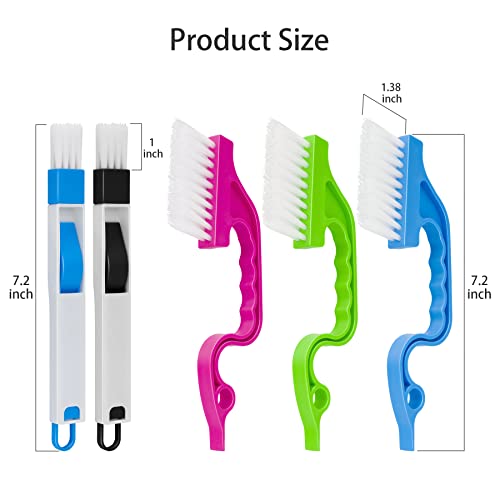 Window Track & Gap Cleaning Brush Set, 5 Pack Crevice and Groove Cleaner with 2 in 1 Brush and Mini Dustpan for Door Gaps, Blinds, Sliding Tracks and Kitchen Corners
