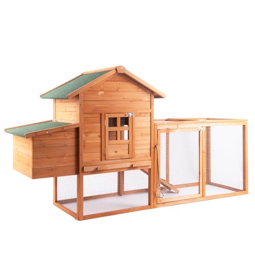 GOJOOASIS Wooden Chicken Coop for 2-5 Chickens Outdoor Wooden Hen House Poultry Pet Hutch for Backyard Outdoor w/Tray Run Cage & Nesting Box(A) - size: A