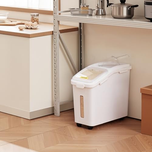 VEVOR Ingredient Storage Bin, 11.4 Gallon Capacity Shelf Ingredient Bin, 280 Cup Flour Bins on Wheels Commercial Prosave Shelf-storage Ingredient Bin with Lid and Scoop Rice Bin for Kitchen White - size: 11.4 Gallon