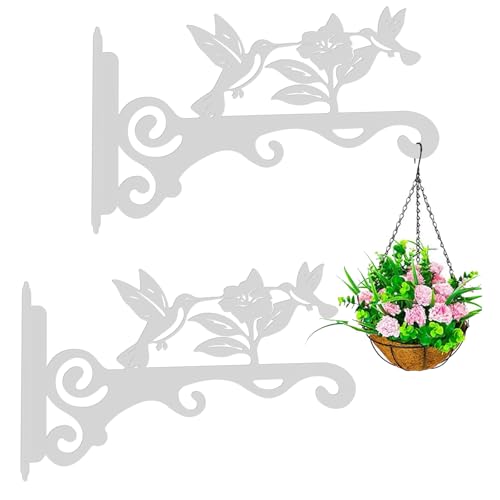 Elegant Bird Pattern Wall Hooks - 10/12/14 Inch Metal Plant Hangers for Indoor & Outdoor - Rust-Resistant Bracket for Plants, Feeders, Chimes, Lanterns (2, White, 10 inch) - color: White, size: 10 Inch