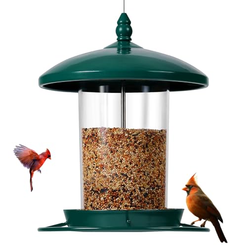 Metal Bird Feeder for Outdoors Hanging,3.0LB Seed Feeder,Easy to Fill & Clean,360° Feeding,Chew Proof Weatherproof Roof for Gardens and Wild Birds,Green - color: Green
