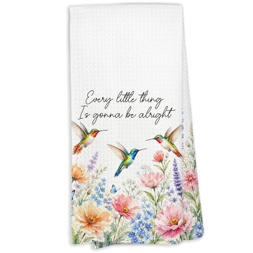 Inspirational Hummingbird Floral Kitchen Towels, Inspirational Gifts for Women, Every Little Thing is Gonna Be Alright Motivational Hand Towels of Bathroom, Hummingbird Gifts for Women - color: Hummingbird