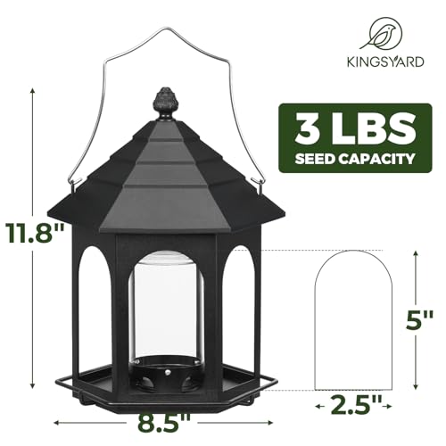 Kingsyard Metal Bird Feeder for Outdoors Hanging, 3 lbs Seed Feeder, Wild Bird Feeders for Garden Cardinal Finch Bluebird, Easy to Fill & Clean, Black - color: Black
