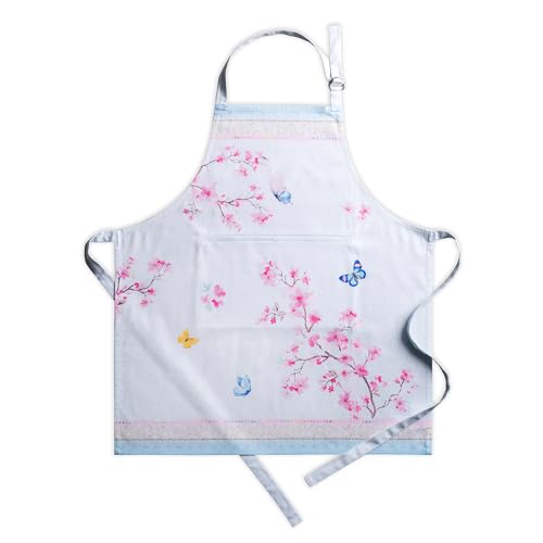 Maison d' Hermine Aprons for women with Pocket 100% Cotton (27.50"x31.50") | Adjustable Neck Strap & long ties Apron Men Chef Wedding Cooking Gardening Server Maid - color: 053 - Blossoms in Spring