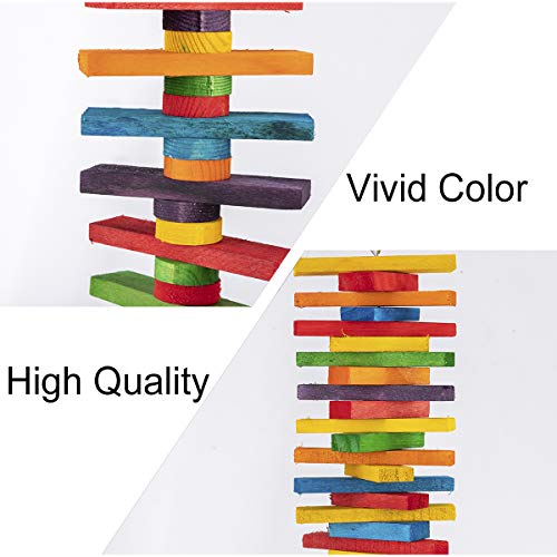 MEWTOGO 2Pcs Bird Toys, Parrot Toys with Multicolored Natural Wooden Blocks | Bird Chewing Sticks Toys, for Conures Parakeets Cockatiels Lovebirds African Grey Macaws Amazon Parrots Gift