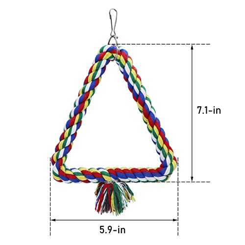 Bird Triangle Rope Swing Colorful Perch Chewing Toy for Parrots Budgie Parakeet Cockatiel Cockatoo (S) - size: S