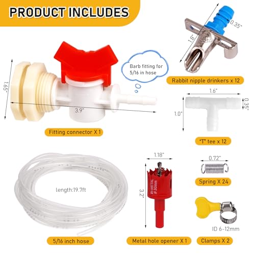 12Pcs Rabbit Nipple Drinker Kit Automatic Rabbit Watering System | Includes 12 Drinking Nipples, 23 ft Hose, Hole Opener, Barb Fittings for G1/2" Connector (Blue, 12Pcs) - size: 12Pcs